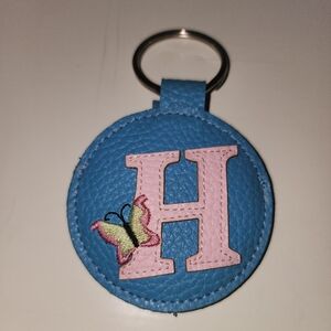 Leather 'H' Keychain/Bag Charm with Butterfly